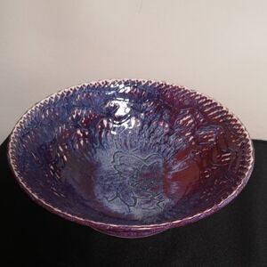 Incredible Studio Art Pottery Display / Fruit Bowl Artist Signed 9.5" Purple Red